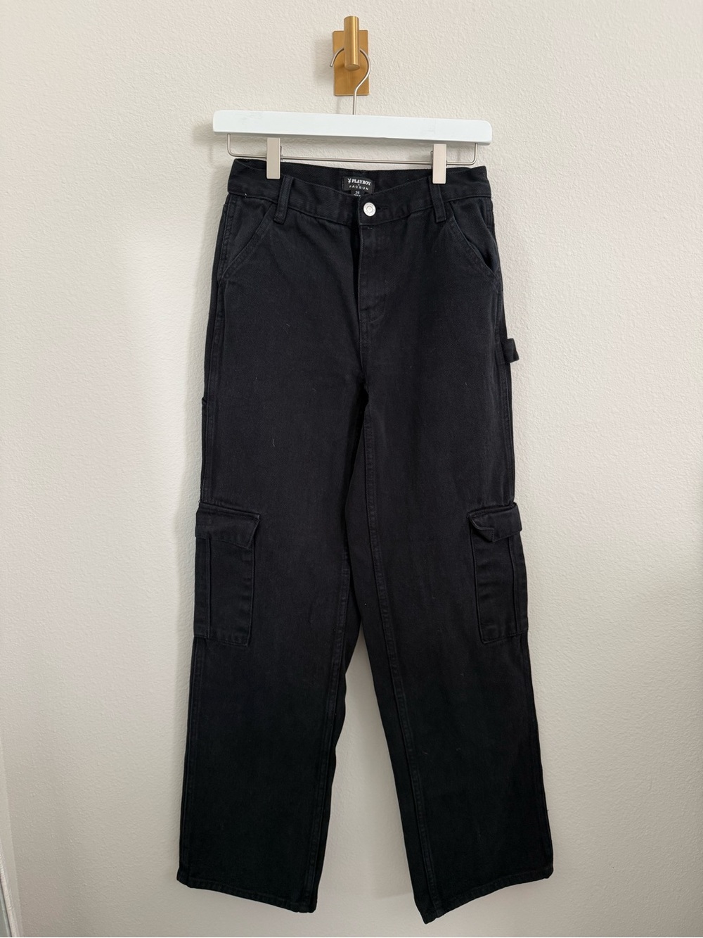 Playboy by PacSun Black Cargo Carpenter Jeans Size 24 Y2K Wide Leg